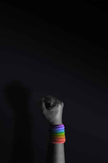 A black and white photograph showing a close-up of hands holding a small rainbow flag, symbolizing hope and resilience in the face of legal challenges.