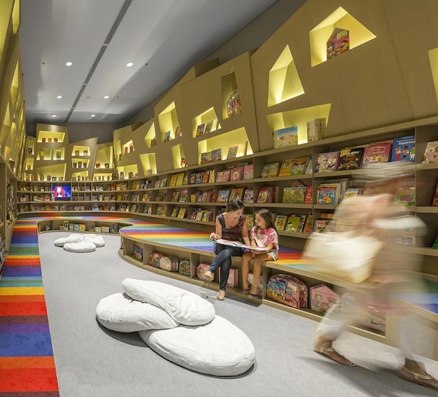 A photograph of a cozy LGBTQ+ bookstore in China, filled with shelves of books, comfortable seating, and rainbow decorations. Customers are browsing the shelves and chatting with each other, creating a sense of community.