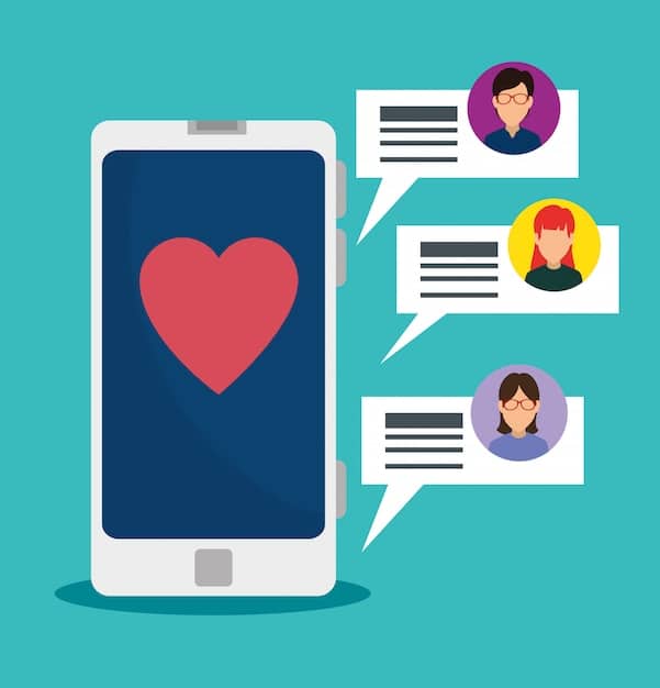 A graphic illustration depicting a smartphone screen with a dating app interface. The icons around the screen represent various types of user data being collected, such as location, personal preferences, and communication history. The background is blurred to emphasize the focus on data privacy concerns.