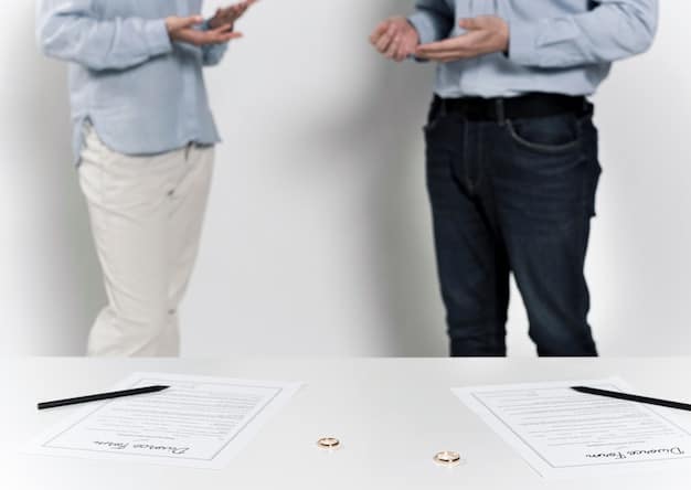 A judge signing a document, symbolizing the legal recognition of same-sex marriage, with a happy same-sex couple standing beside them.